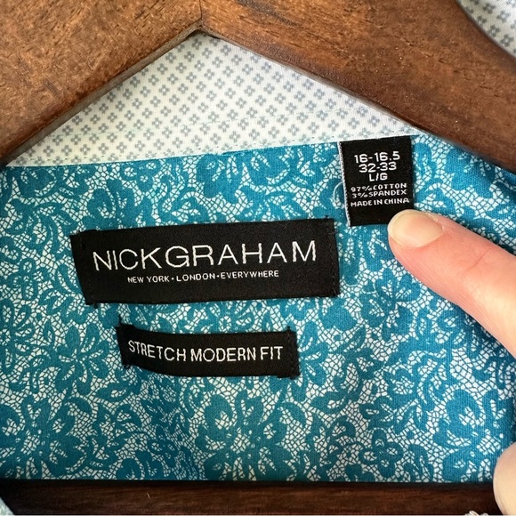 Nick Graham Stretch Modern Fit Button Down Shirt. Blue Floral. Size Large. - Picture 4 of 8